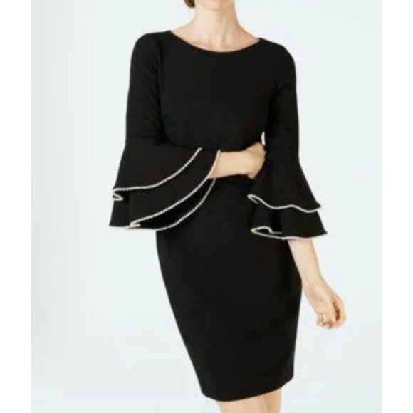 Calvin Klein Dresses & Skirts - Calvin Klein Black Dress Pearls Bell Sleeves NWT